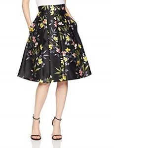 Eliza J Floral Print A-line Pleated Skirt